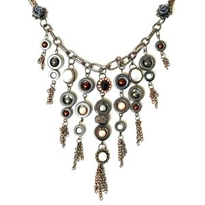 #469 Hematite Beaded Rocker Fringe Statement Necklace